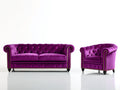 Ensemble de canapés - Velours - 186x90x80 cm - Violet - Style Chesterfield capitonné
