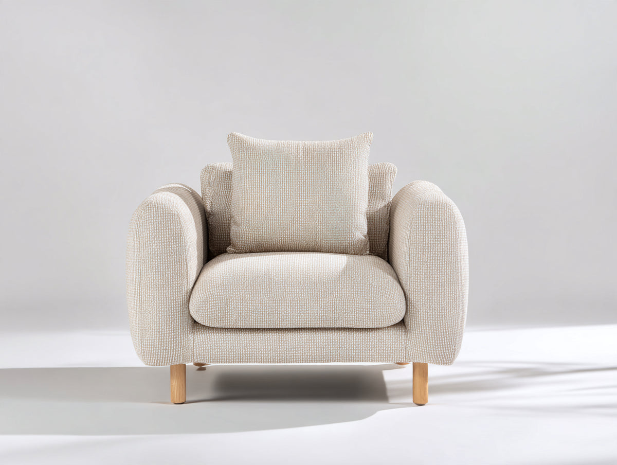 Fauteuil - Tissu texturé - 90x84x84 cm - Écru-Beige - Style contemporain arrondi
