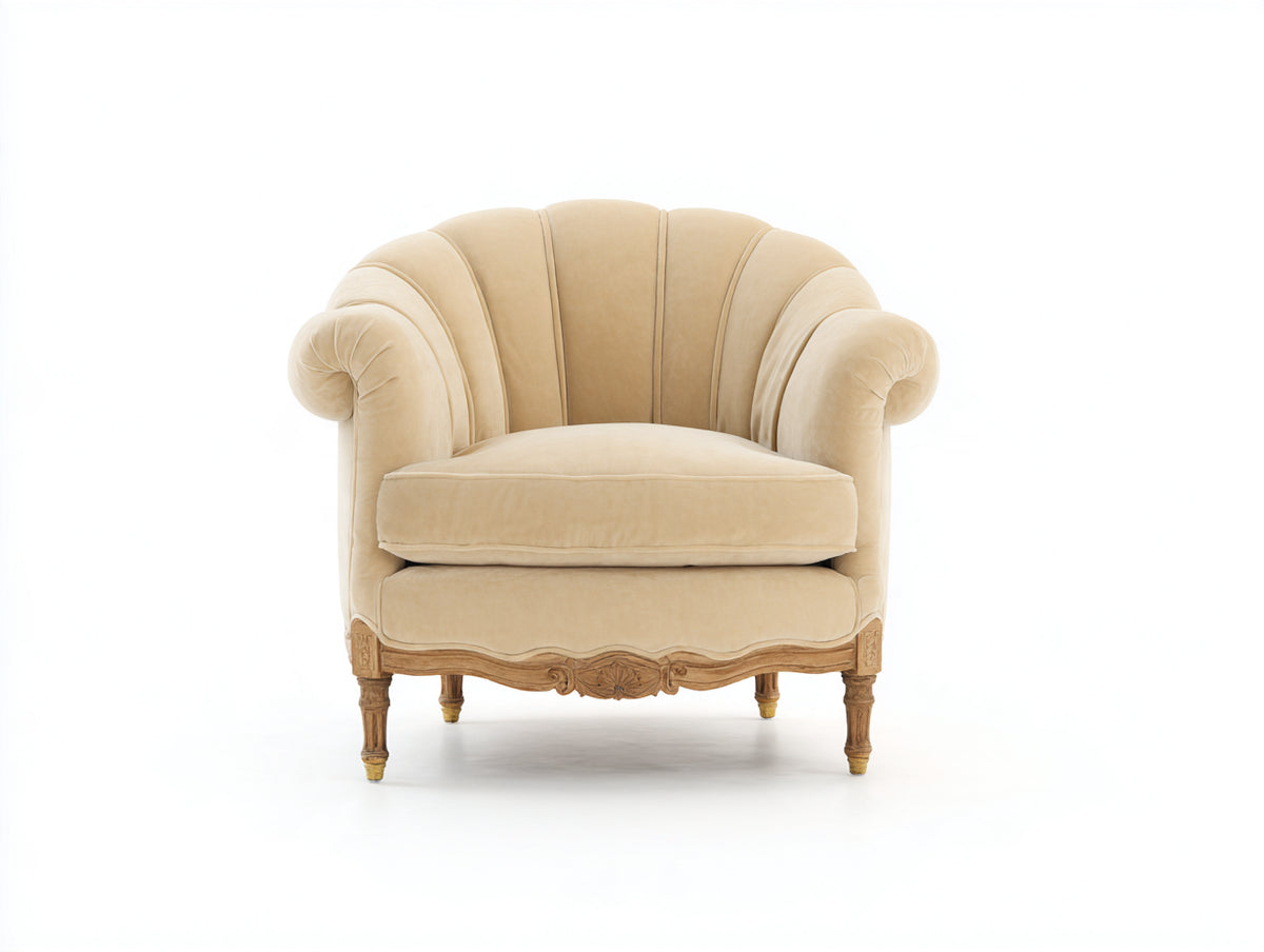 Fauteuil - Velours - 91x85x96 cm - Beige - Style classique sculpté