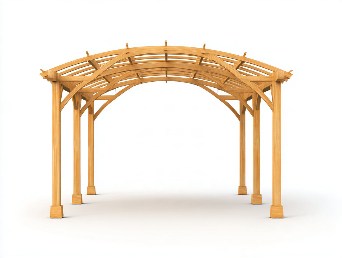 Tonnelle de jardin - Bois - 400x330x295 cm - Bois naturel - Style moderne à toit cintré ajouré