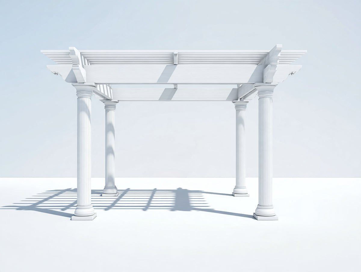 Tonnelle de jardin - PVC - 340x300x270 cm - Blanc - Style classique à toit ajouré