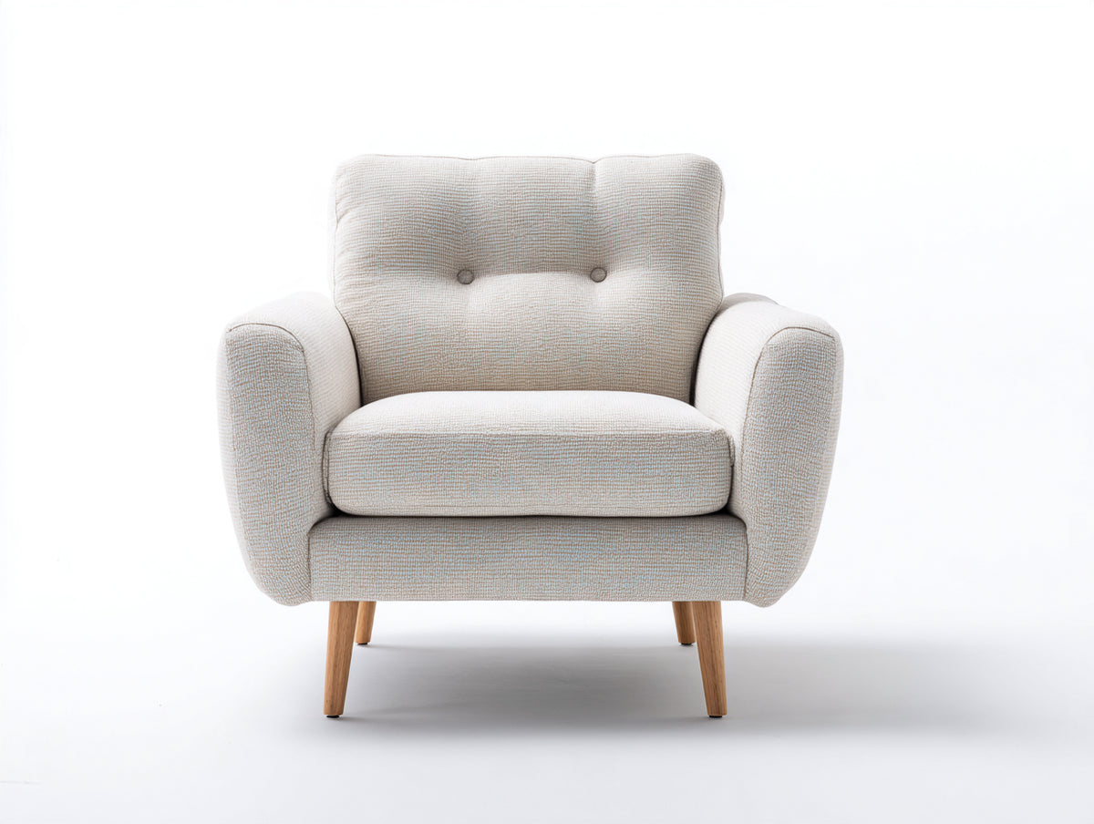 Fauteuil - Tissu texturé - 89x81x85 cm - Écru - Style scandinave capitonné