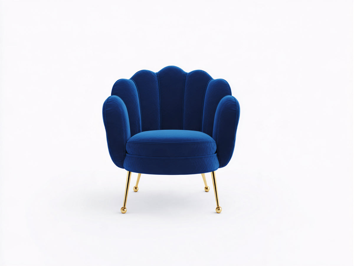 Fauteuil - Velours - 87x80x91 cm - Bleu royal - Style Art déco coquille