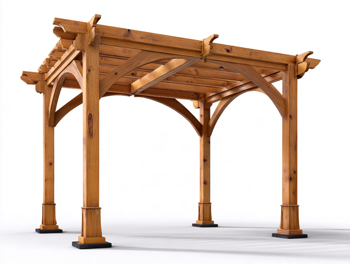 Tonnelle de jardin - Bois - 370x310x280 cm - Marron - Style classique à toit à lames