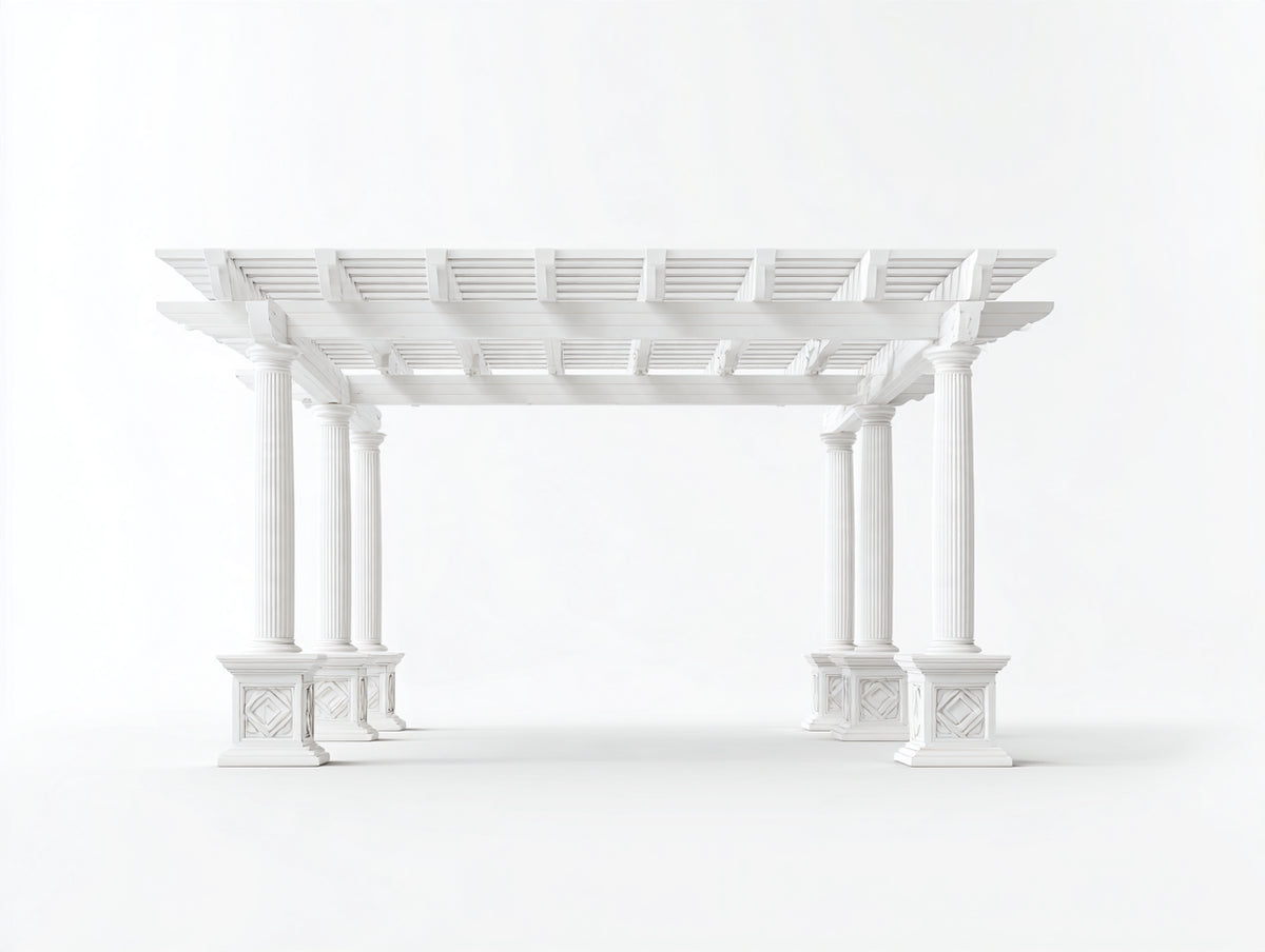 Tonnelle de jardin - PVC - 410x340x285 cm - Blanc - Style classique à toit ajouré