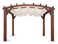 Tonnelle de jardin - Bois-Tissu - 380x320x285 cm - Marron-Blanc cassé - Style classique à toit textile drapé