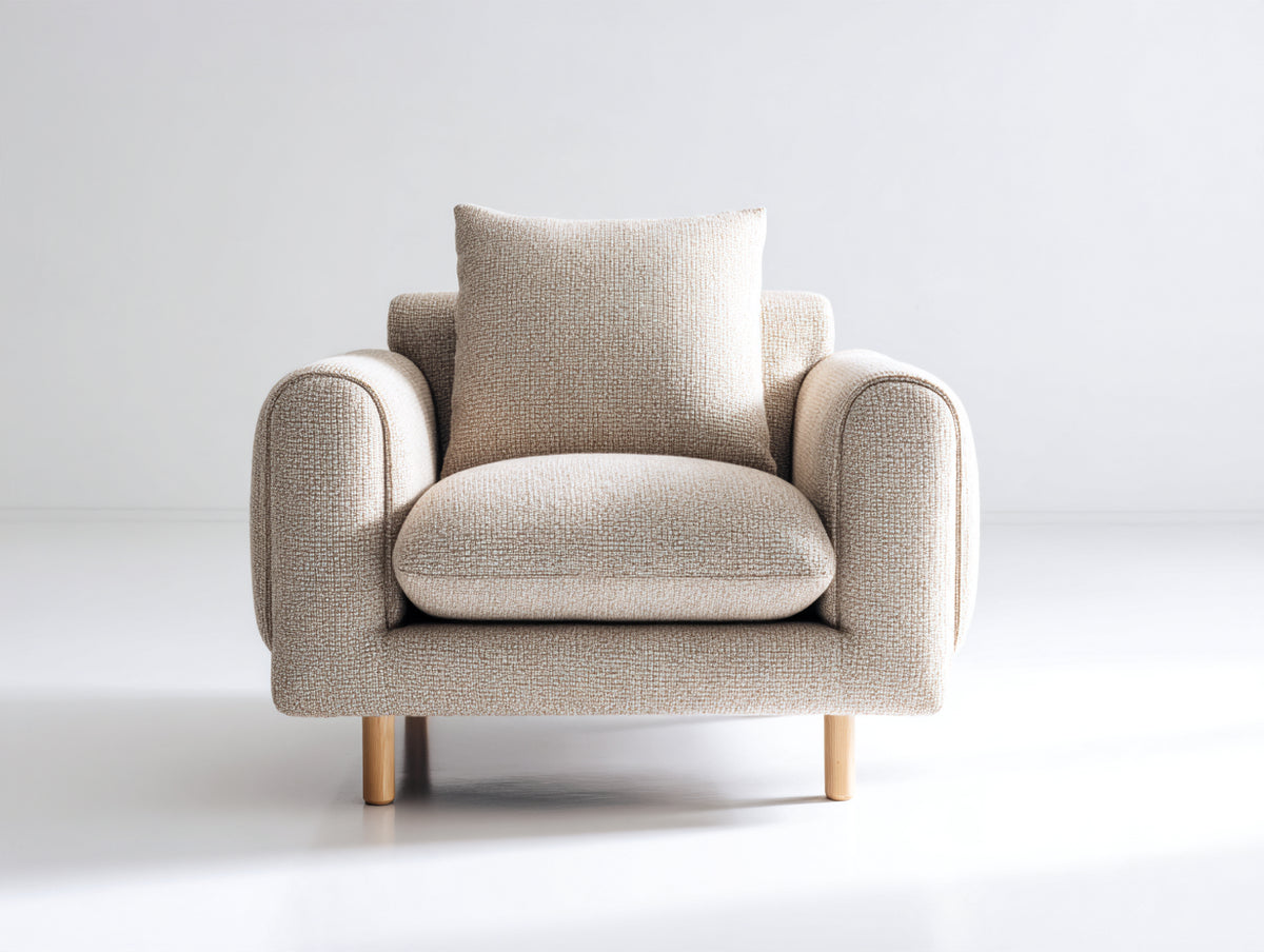 Fauteuil - Tissu texturé - 91x85x86 cm - Beige chiné - Style contemporain enveloppant