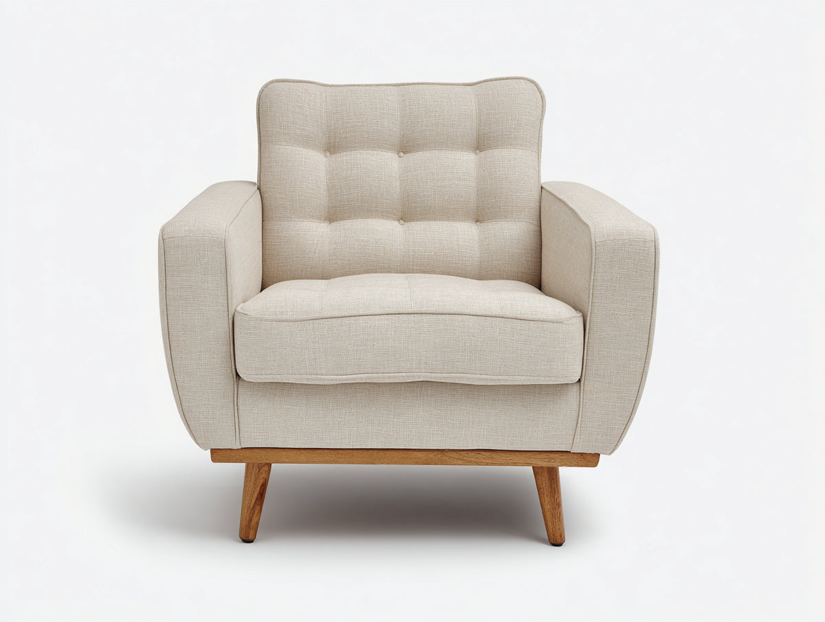 Fauteuil - Tissu - 90x82x89 cm - Beige - Style rétro contemporain capitonné