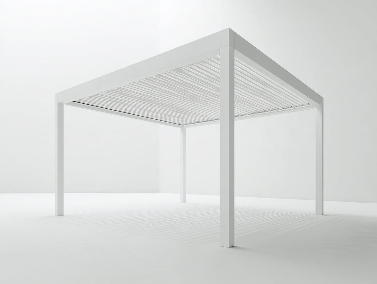 Tonnelle de jardin - Aluminium - 330x300x265 cm - Blanc - Style moderne à toit à lames