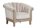 Fauteuil - Velours-Bois - 91x85x94 cm - Beige clair-Bois patiné - Style classique à dossier coquille