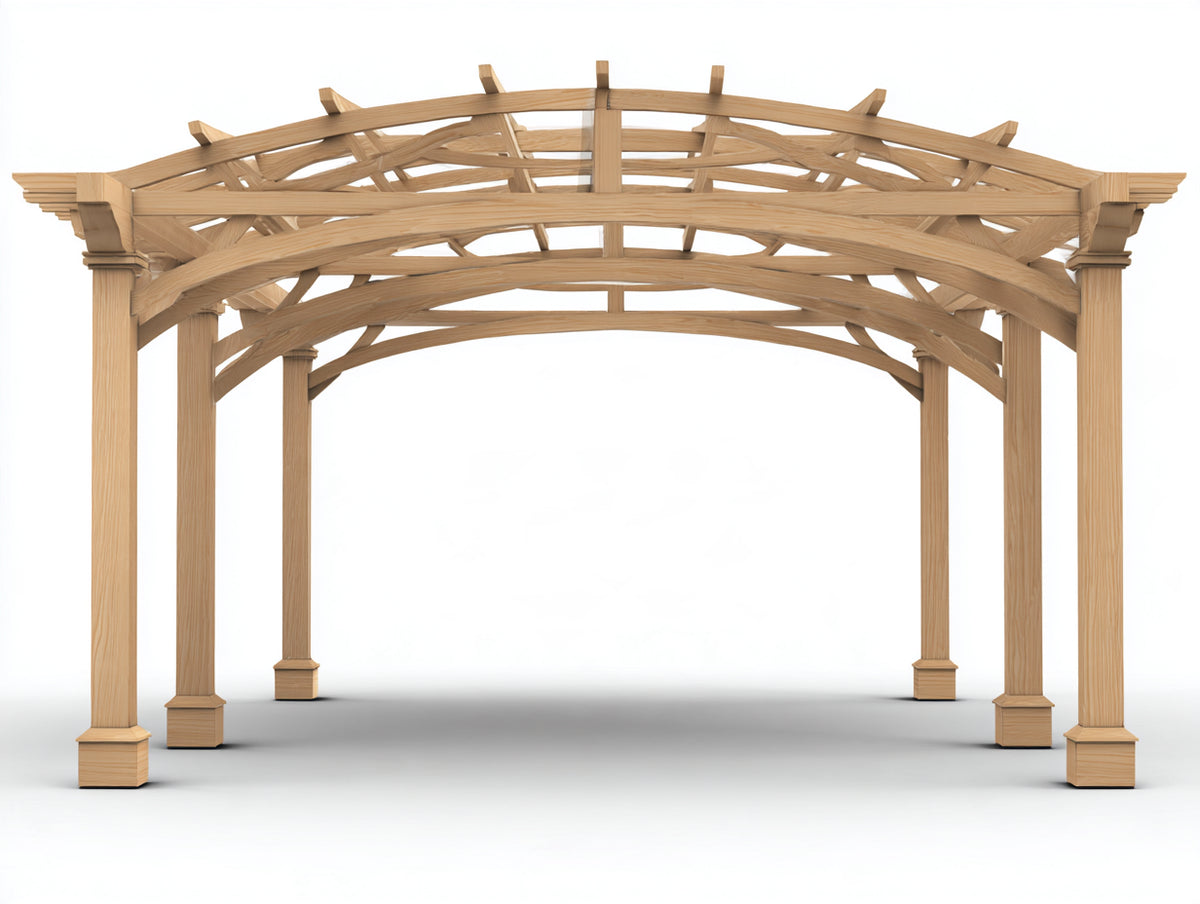 Tonnelle de jardin - Bois - 420x340x300 cm - Bois naturel - Style classique à toit cintré ajouré