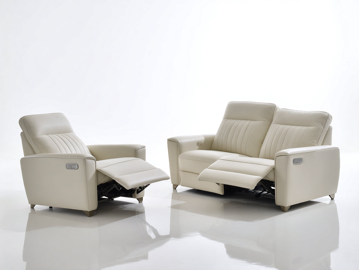 Ensemble de canapés - Similicuir - 187x96x101 cm - Ivoire - Style contemporain relax électrique