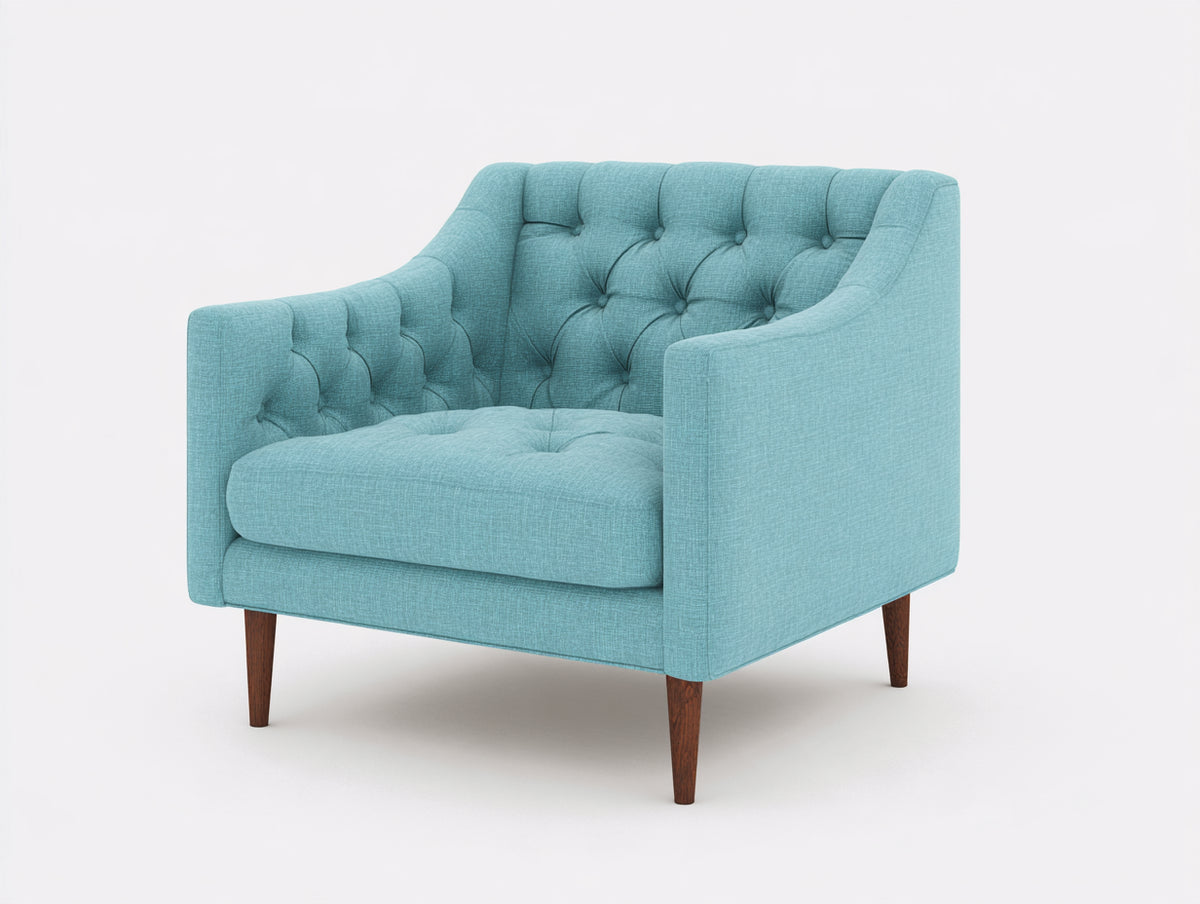 Fauteuil - Tissu - 88x82x89 cm - Bleu aqua - Style contemporain capitonné