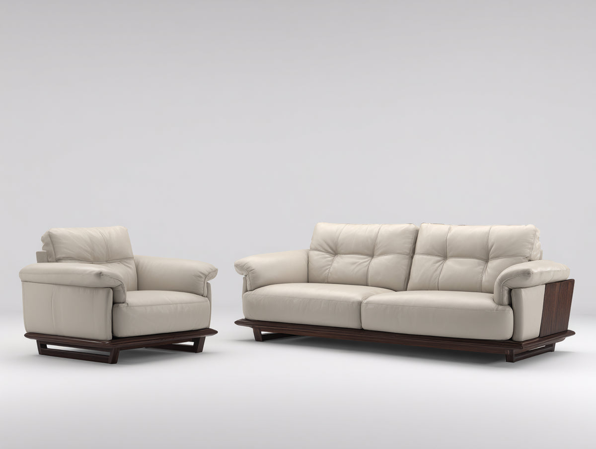 Ensemble de canapés - Similicuir - 188x96x91 cm - Ivoire-Marron foncé - Style contemporain