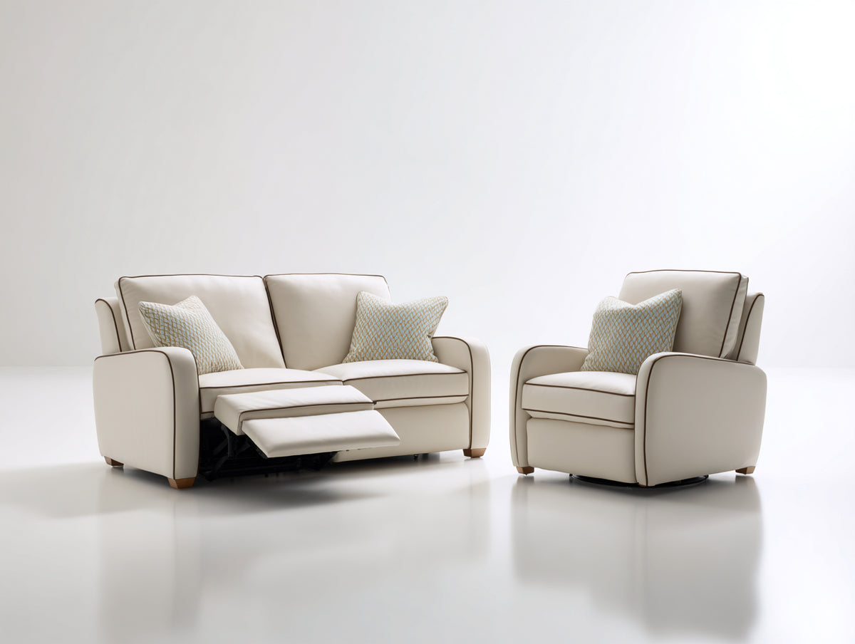 Ensemble de canapés - Similicuir - 186x95x99 cm - Ivoire-Marron - Style contemporain relax réglable