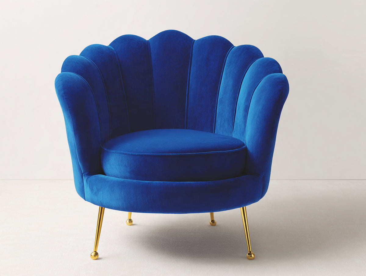 Fauteuil - Velours - 89x83x93 cm - Bleu royal - Style Art déco coquille