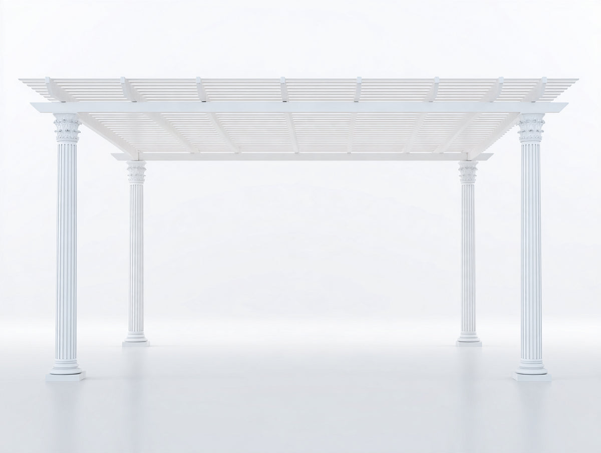 Tonnelle de jardin - PVC - 380x320x280 cm - Blanc - Style classique à toit ajouré