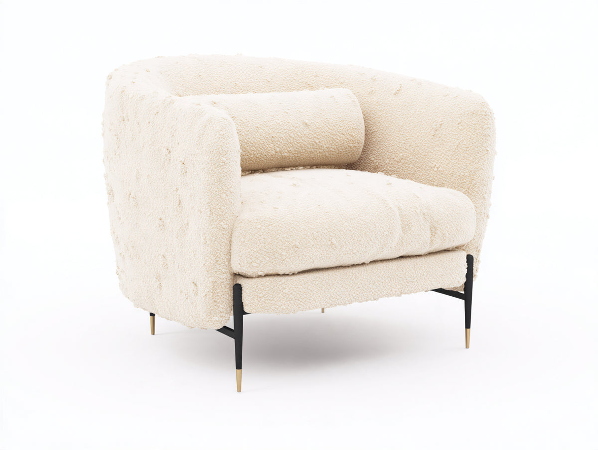 Fauteuil - Tissu bouclé - 89x82x80 cm - Crème - Style contemporain arrondi