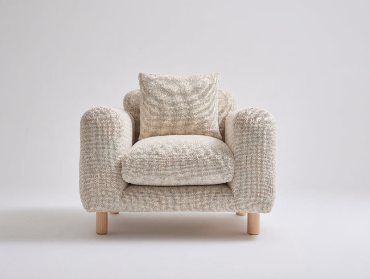 Fauteuil - Tissu texturé - 88x82x83 cm - Beige clair - Style contemporain compact