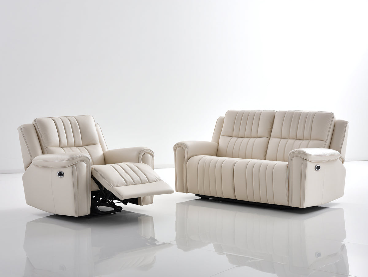 Ensemble de canapés - Similicuir - 186x97x102 cm - Ivoire - Style contemporain relax électrique