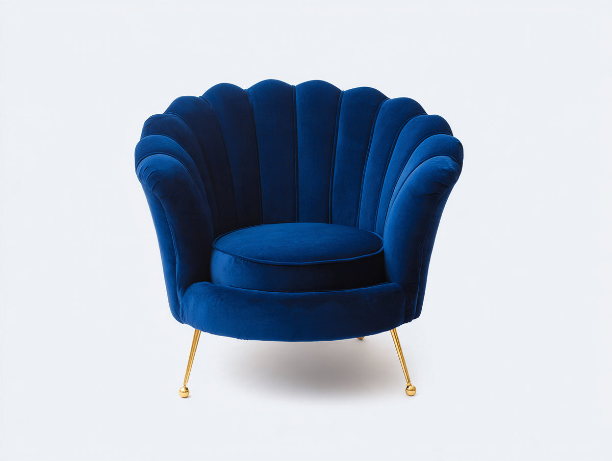 Fauteuil - Velours - 88x82x92 cm - Bleu royal - Style Art déco coquille