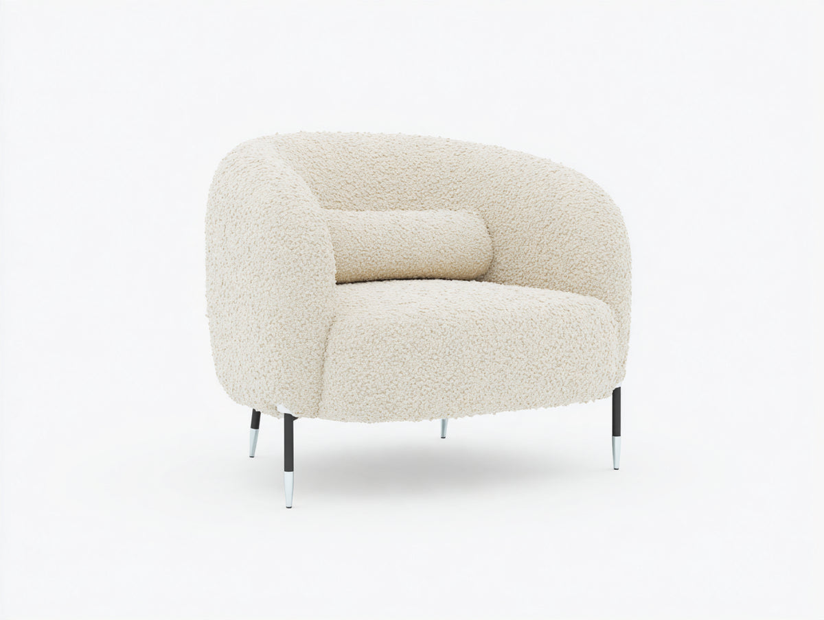 Fauteuil - Tissu bouclé - 90x84x78 cm - Écru - Style contemporain enveloppant
